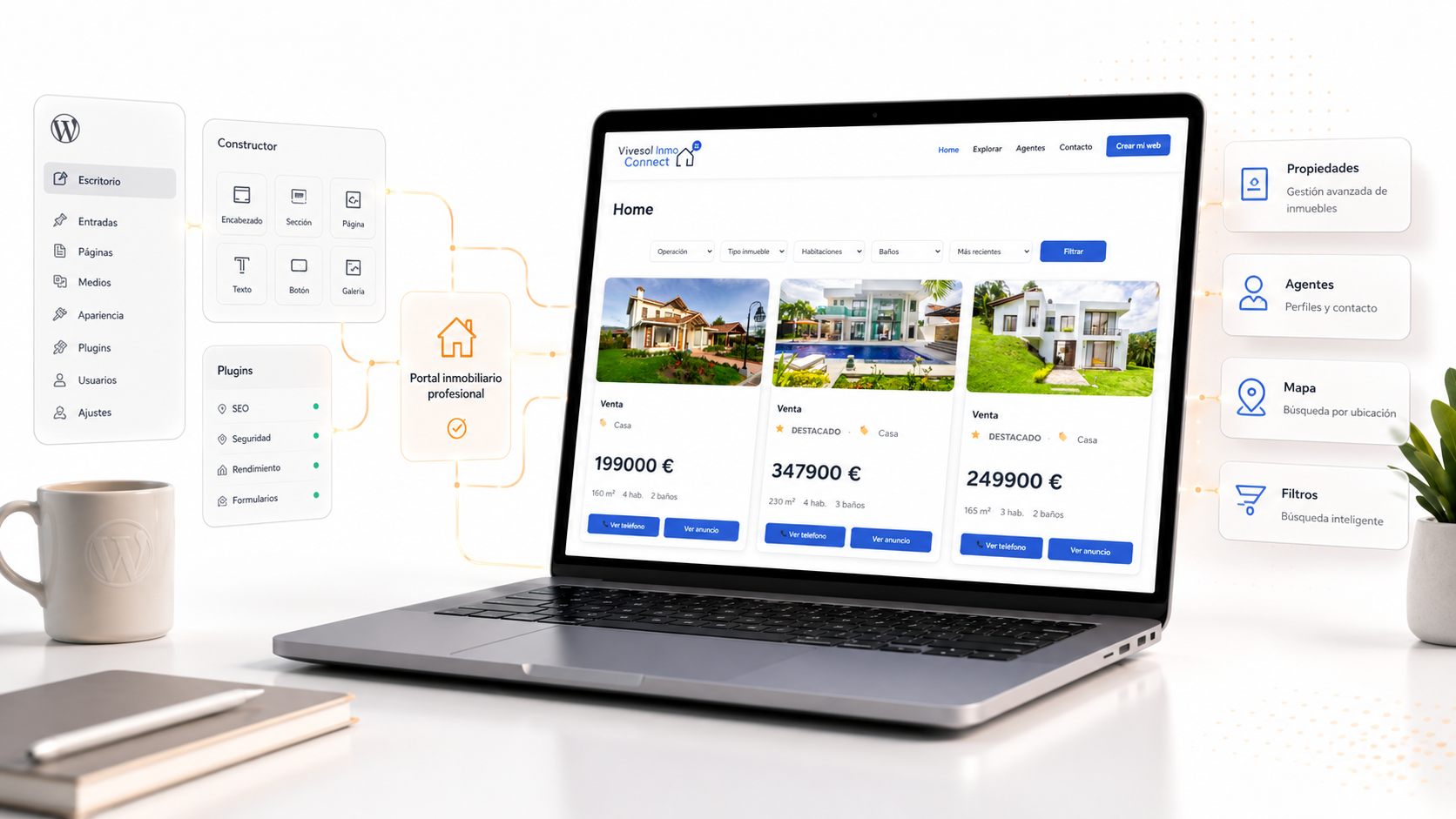 Vista de una web inmobiliaria creada con ViveSol Inmo Connect